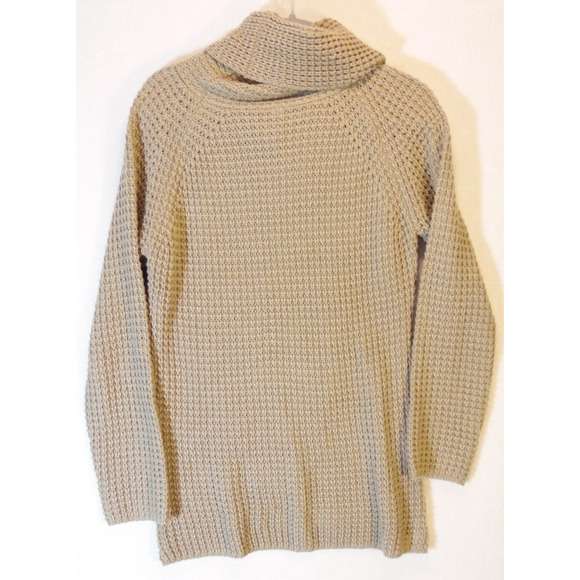 Grecerelle Sweater Womens Small Tan Cowl Neck Wrap Knit Buttons EUC - Picture 2 of 6